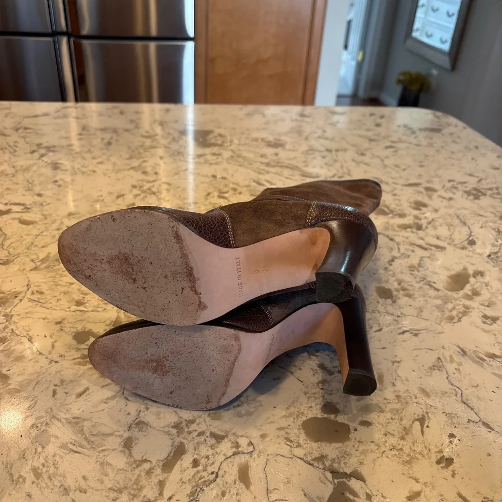Michael Kors Brown Suede & Leather Mid-Calf Heeled Boots